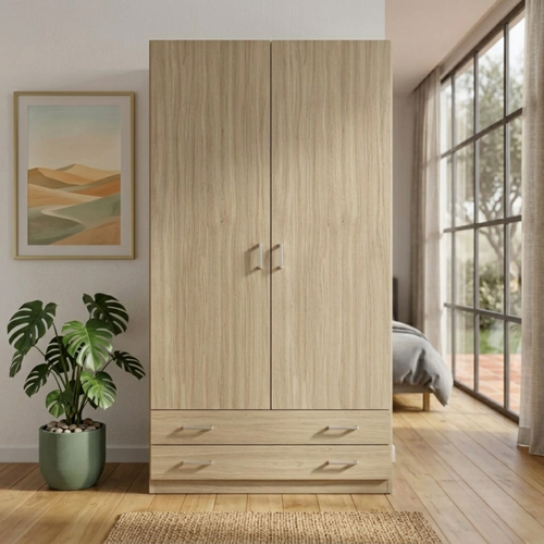 Armario Ropero 2 Puertas · Barra Colgador + Estantes Interiores